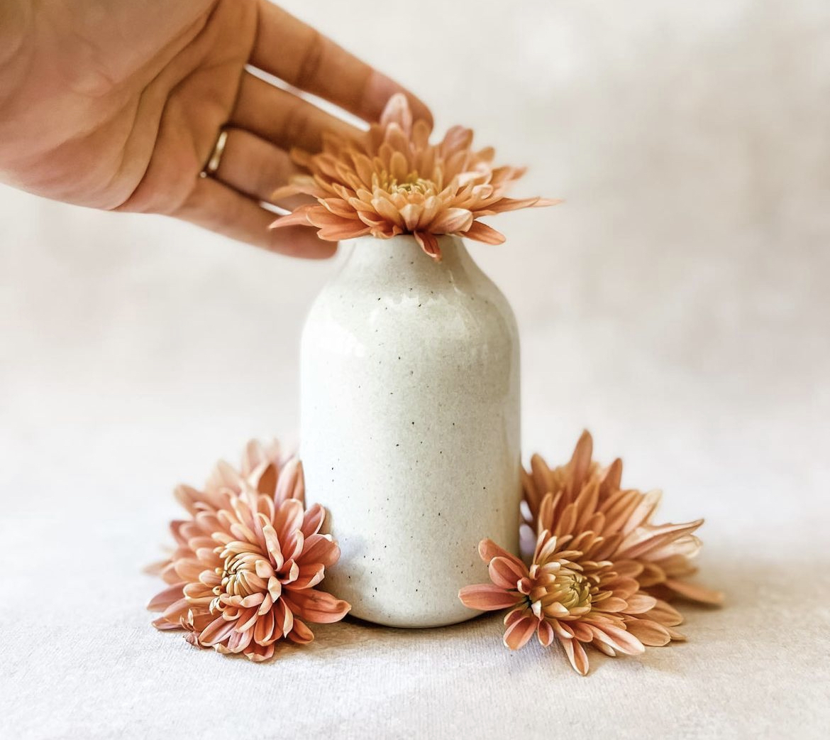 Handmade ceramic Ritual Bud Vase in Matilija Collection glaze, Ritual Ceramics